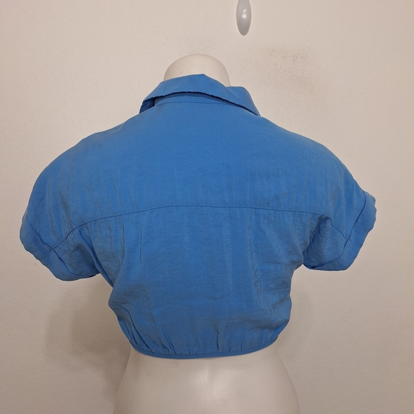 Zara Girls Blue Short Sleeve Tie Front Button Front Blouse Size 10 - Picture 5 of 11